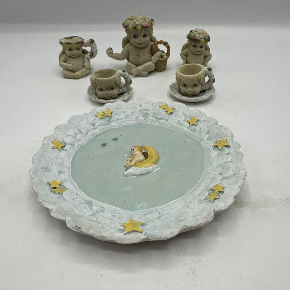 Miniature Tea Set Vintage Baby Angels 8 Pieces.